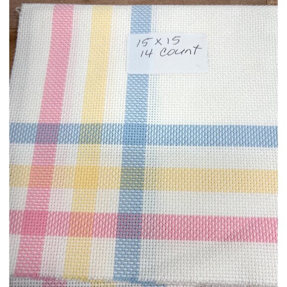 15 X 15 Pastel Plaid Cross Stitch Fabric 14 Count Embroidery Fabric - Picture 1 of 2